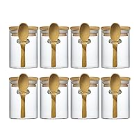 7.6 oz Airtight Mini Glass Jars with Bamboo Lids and Bamboo Spoons, Spice Jars Small Food Storage Containers for Kitchen, Bathroom, Home Decor Set of 8