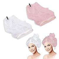 2 Pack Net Plopping Cap for Drying Curly Hair, Adjustable Net Plopping Cap with Drawstring, Dry Hair Cap with Elastic Band Suitable for Different Head Sizes (2Pack, White+Pink)