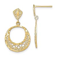 14k Gold Circle Dangle With Cut out Love Heart Pendant Necklaces Pendant and Diamond Post Measures 25x15mm Wide Jewelry for Women