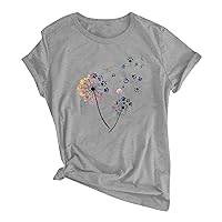 Basic Tees for Women,Summer Casual Tops 2024 Short Sleeve Shirts Dandelion Graphics Round Neck Sports Blouse