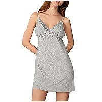Women Modal Lace Nightgown Spaghetti Straps Babydoll Sleepwear Dress Summer Sleeveless V Neck Loungewear Nightdress