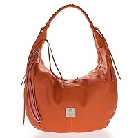 Italian Made Orange Leather Zip Front Pocket Large Hobo Bag