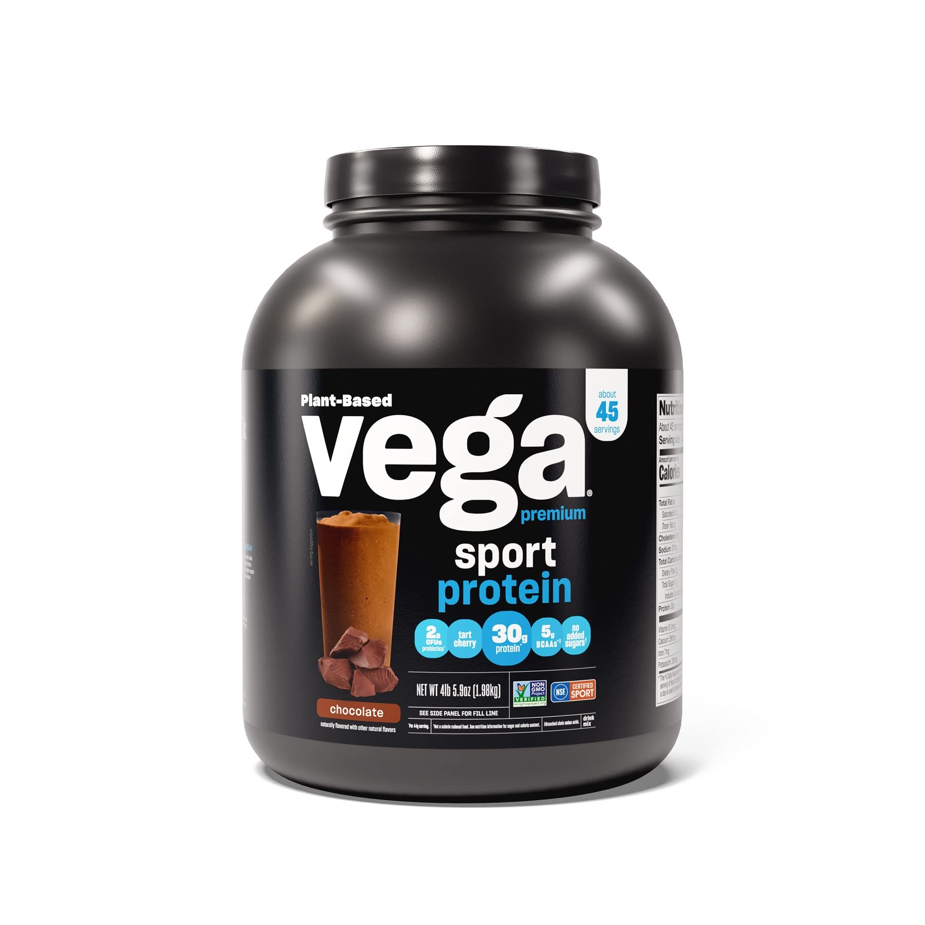 Vega Sport Premium Vegan Protein Powder, Chocolate - 30g Plant Based Protein, 5g BCAAs, Low Carb, Keto, Dairy Free, Gluten Free, Non GMO, Pea Protein for Women & Men, 4 lbs (Packaging May Vary)