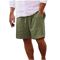 Mens Casual Cotton Linen Beach Shorts Lightweight Summer Yoga Golf Shorts with Drawstring Trend Resort Wear Shorts for Men