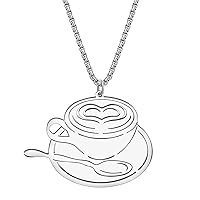 RAIDIN 18K Gold Silver Plated Stainless Steel Novelty Coffee Machine Necklace for Women Girls Kids Coffee Cups Pendant Jewelry Gifts for Party Favors