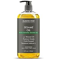 Sesame Oil | 100% Natural Sesame Oil for Skin, Hair, Nails, Scalp | Moisturizing & Hydrating Massage Oil for Dry Skin | Nourishing After Shower & Bath Oil | 8 Fl Oz