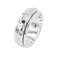 925 Sterling Silver Fidget Ring - Spinner Ring with Tanzanite Gemstone, Anxiety Ring for Women Men Spinner Jewelry Birthday Gifts for Women