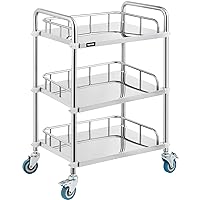 VEVOR Shelf Stainless Steel Utility Cart Catering Cart with Wheels Medical Dental Lab Cart Rolling Cart Commercial Wheel Dolly Restaurant Dinging Utility Services (3 Shelves)
