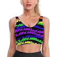 Six-Colored Rainbow Waves Women's Sports Bra Wirefree Bras U-Shaped Neckline Yoga Vest Workout Tank Top