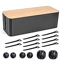 Cable Management Box - Wooden Style Large Cord Organizer Box to Hide Wires & Power Strips | Desk Computer Cable Organizer Box | Safe ABS Material |16