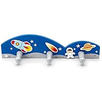 Children's Rocket Space Themed Triple Coat Hook Wall Hook for Boys Nursery or Bedroom Decoration
