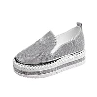 Platform Boots Women's Sparkly Fashion Sneakers Rhinestone Slip on Womens Chunky Loafers