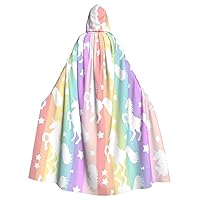 NEZIH Unicorns On Colorful Stripes Hooded Cloak for adults,Carnival Witch Cosplay Robe Costume,Carnival Party Supplies,185CM