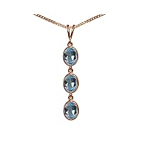 Beautiful Jewellery Company BJC® Solid 9ct Rose Gold Natural Blue Topaz Triple Drop Oval Gemstone Pendant 4.50ct & 9ct Rose Gold Curb Necklace Chain