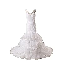 Mermaid Wedding Dress for Bride Plus Size 2021 V Neck Ruffles Lace Pleated Applique Tulle