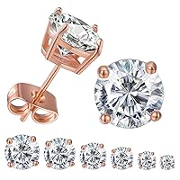 Prong-Set Brilliant Round Cut Cubic Zirconia Fashion Party Wear Solitaire Stud Earring For Women Men Girls .925 Sterling Sliver (3MM To 8MM)