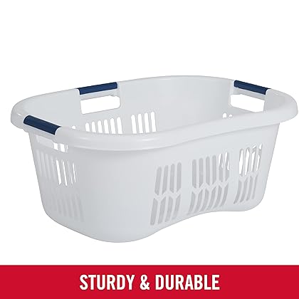 Rubbermaid Large Hip-Hugger Laundry Basket/Hamper, 1.5-Bushel, White, Stackable Storage Bin/Organizer for Bathroom/Bedroom/Dorm/Home