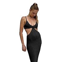 Womens Sexy Knitted Cut Out Spaghetti Strap Fashion Long Dresses Halter Neck Backless Maxi Dress Club Y2K Streetwear