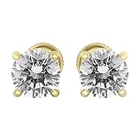 1/5 to 2 Carat TW Natural Real Diamond Solitaire Studs Earrings Available in 14K White and Yellow Gold with Secure Screw Back for Women and Men (Color J-K, Clarity I1-I2)