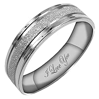 Everstone Women's Sparkle 4MM & 6MMFlat Promise Ring Wedding Bands Titanium Ring Color: Platinum Engraved I Love You