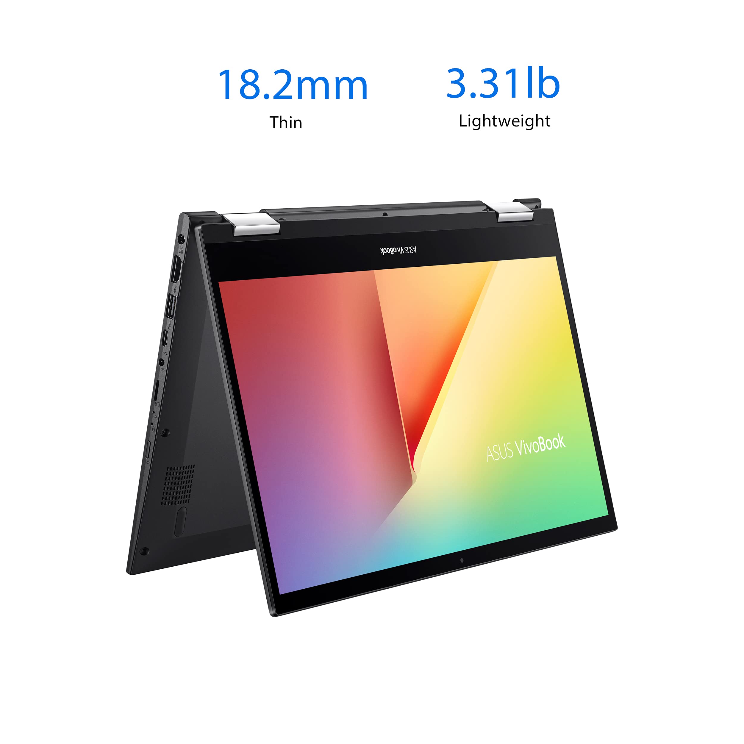 ASUS VivoBook Flip 14 Thin and Light 2-in-1 Laptop, 14” FHD Touch, 11th Gen Intel Core i3-1115G4, 4GB RAM, 128GB SSD, Thunderbolt 4, Fingerprint, Windows 10 Home in S Mode, Indie Black, TP470EA-AS34T