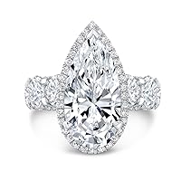 Kiara Gems 10 CT Pear Moissanite Engagement Ring Wedding Bridal Ring Sets Solitaire Halo Style 10K 14K 18K Solid Gold Sterling Silver Anniversary Promise Ring