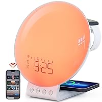 Dekala Smart Sunrise Alarm Clock with Wireless Charging for iPhone 14 13 12 Apple Watch AirPods Samsung, White Noise Sleep Sounds Machine, Nursery Night Light for heavy sleeper kid Touch & App Control