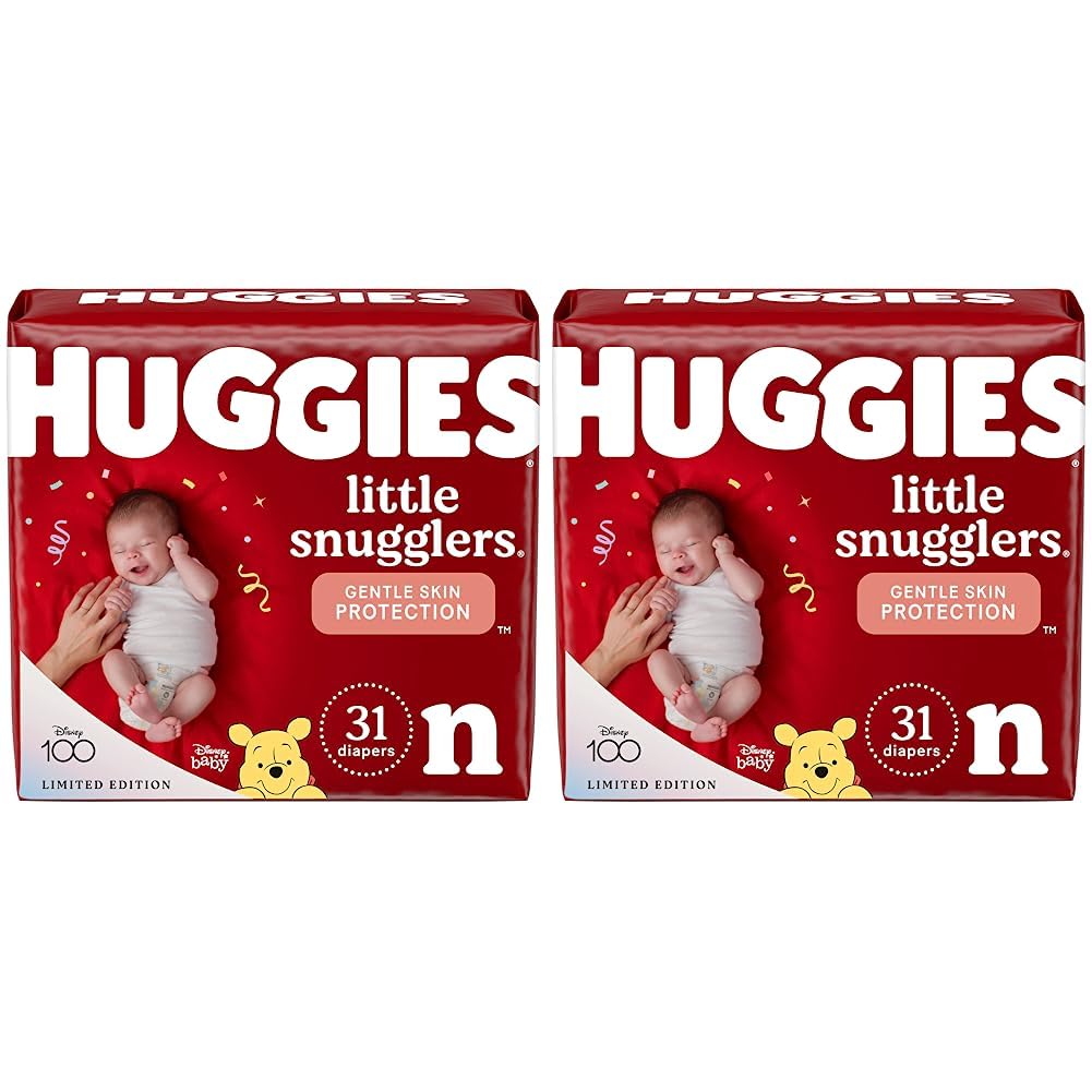 Huggies Little Snugglers Baby Diapers, Size Newborn (up to 10 lbs), 31 Ct, Newborn Diapers (Pack of 2)