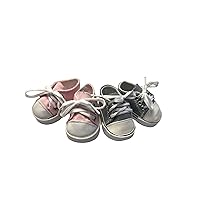 2 Pack Canvas Tennis Shoes Fits 18 Inch Girl Dolls- 18 Inch Doll Shoes (Grey/Pink)