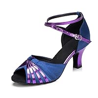 TDA Women's Mid Heel Knot Synthetic Salsa Tango Ballroom Latin Party Comfortable Dance Shoes