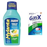 Mylanta Antacid and Gas Relief, Maximum Strength Formula, Classic Flavor, 12 Fluid & Gas-X Extra Strength Chewable Gas Relief Tablets with Simethicone 125 mg for Bloating Relief