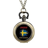 Sweden in My Heartbeat Personalized Pocket Watch Vintage Numerals Scale Quartz Watches Pendant Necklace with Chain