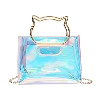 Holographic Clear Jelly Tote Bag Mini Hologram Crossbody Purse for Women with Cute Handle