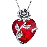 Mothers Day Gifts Birthstone Necklaces for Women Sterling Silver Rose Flower Heart Pendant Necklace Jewelry Gifts for Women Wife Girls Her Mother Lady Mom Mothers Day Gift Birthday Gift from Daughter Son