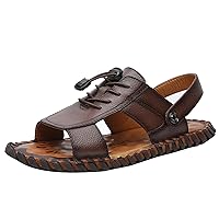 Men's Leather Hiking Sandals Fashion Convertible Sandals Beach Vacation Non-Slip Slides with Adjustable Strap（Brown 8.5）