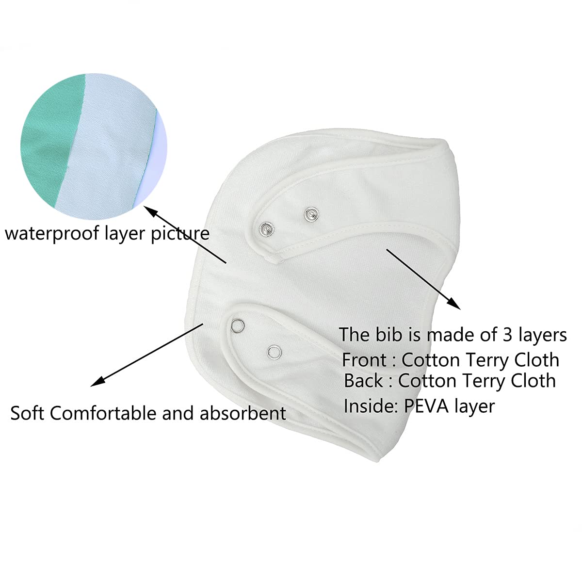 Maiwa Waterproof Terry cloth Baby bibs with Snaps for newborn girl boy, drool and teething for baby