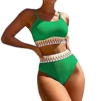 Women's Swimsuits High Waist Bikini Set V Neck Two Piece Swimsuit Color Block Front Twisted Swimsuit, S-XL