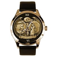 superbrass.com Magnificent Excalibur King Arthur & Merlin Gold Medallion Monochrome Art Solid Brass Collectible Watch
