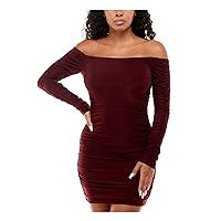 B Darlin Womens Burgundy Ruched Long Sleeve Off Shoulder Short Party Body Con Dress Juniors 78