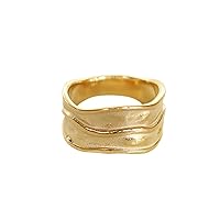 JEWELVERSE 18K Gold-Plated Hammered Ring For Women | Textured Ring | Rings | Thick Stacking Gold Rings | Chunky Gold Ring | Size 6-8