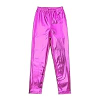 dPois Kids Girls' Metallic Wet Look Leggings Stretch Shiny Pants for Sports Workout Dance Performances