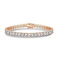Amazon Collection Platinum or Gold Plated Sterling Silver Princess-Cut Tennis Bracelet made with Infinite Elements Zirconia, 7.25