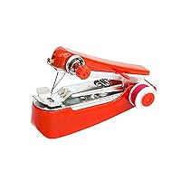 1Pc Hand Sewing Machine,Mini Handheld Portable Sewing Machine, Stitching Machine Needlework Cordless Clothes,Fabrics Sewing Machine Tools Accessories,Suitable for Clothes, DIY, Fabrics, Travel,Red