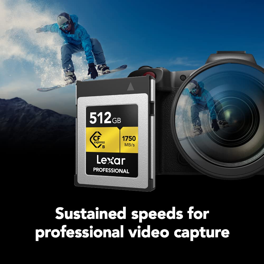 Lexar Professional 512GB CFexpress Type B Memory Card Gold Series, Up to 1750MB/s Read, Raw 8K Video Recording, Supports PCIe 3.0 and NVMe (LCXEXPR512G-RNENG)