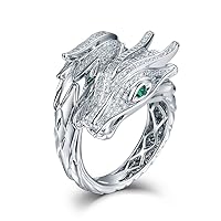 Dragon Phoenix Design 18k White Gold Natural Emerald Ruby Ring Engagement Wedding Band for Women Men