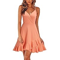 Plus Size Dresses for Women Casual, Fashion V Neck Dresses Sleeveless Summer Beach A Line Spaghetti Strap Sundresses Night Out Garden Wedding Dresses Spring Shirts Dress (3XL, Watermelon Red)