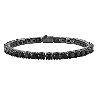 Bulova Jewelry Men's Classic Black Ruthenium Plated Sterling Silver Tennis Bracelet with 5mm Black Spinel