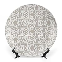 Decorative Ceramic Plate Round Porcelain Plate,8 inch,Moroccan Pattern,for Home&Office Kitchen Dinner Plate Dessert Dish Home Office Wall Decor,Beige
