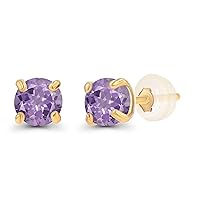 Solid 925 Sterling Silver Gold Plated 3mm Round Genuine Gemstone Birthstone Stud Earrings For Women