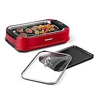 Indoor Smokeless Grill, Techwood 1500W Electric Indoor Grill with Tempered Glass Lid, Portable Non-stick BBQ Korean Grill, Turbo Smoke Extractor Technology, Drip Tray& Double Removable Plate, Red
